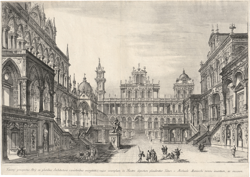 Lot 5285, Auction  127, Marieschi, Michele, Prospekt eines Innenhofes mit phantastischer Palastarchitektur