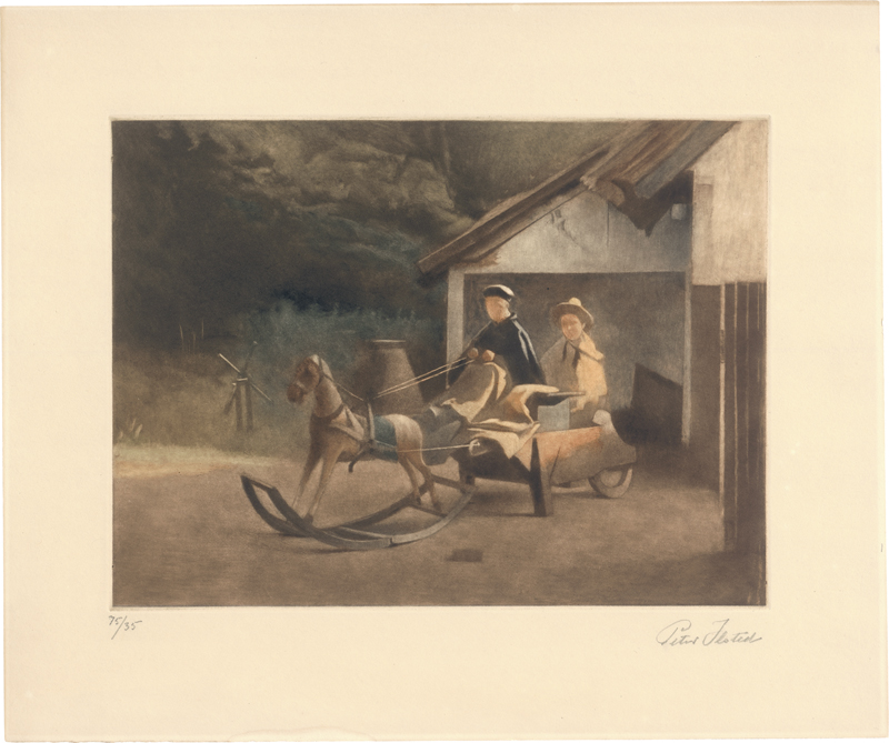 Lot 5359, Auction  127, Ilsted, Peter, Ein Junge und ein Mädchen mit einem Holzpferd spielend