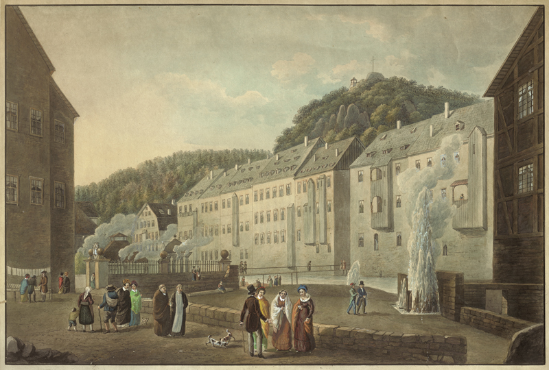 Lot 5378, Auction  127, Rothe, Wilhelm Friedrich, Ansicht des Sprudels und der neuen Hygea-Quelle in Karlsbad