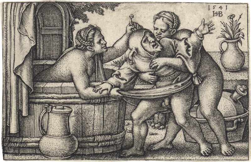 Lot 5440, Auction  127, Beham, Sebald, Der Narr mit zwei badenden Weibern