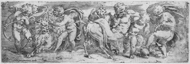 Lot 5509, Auction  127, Farinati, Paolo, Der trunkene Satyr, von Putti gestützt von einer Ziege fallend