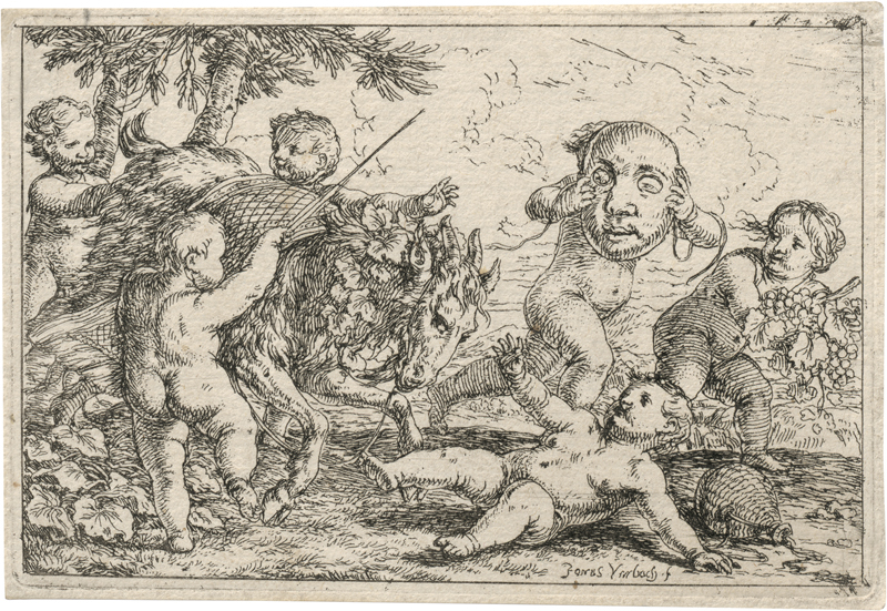 Lot 5659, Auction  127, Umbach, Jonas, Putti, den Bacchuszug nachahmend; Putti, mit einer Ziege spielend