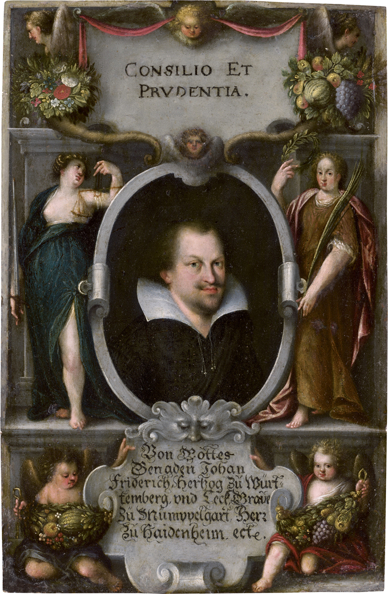 Lot 6004, Auction  127, Heyden, Jacob van der - zugeschrieben, Bildnis Johann Friedrich Herzog von Württemberg im allegorischen Rahmen