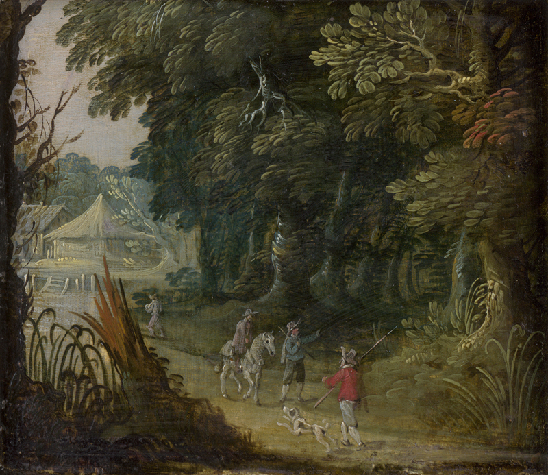 Lot 6016, Auction  127, Vinckboons, David - Umkreis, Waldlandschaft mit Jägern
