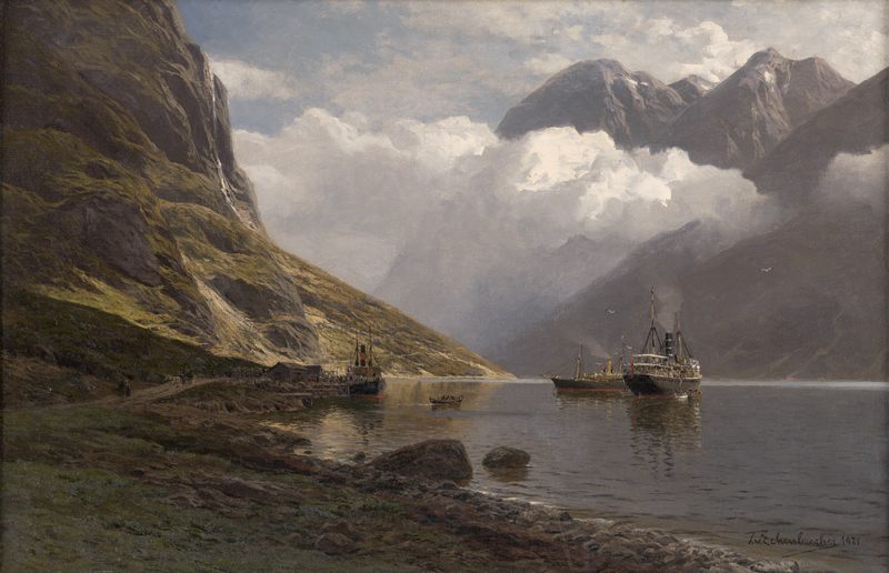 Lot 6099, Auction  127, Eckenbrecher, Themistokles von, Dampfschiffe an der Anlegestelle von Gudvangen im Nærøyfjord