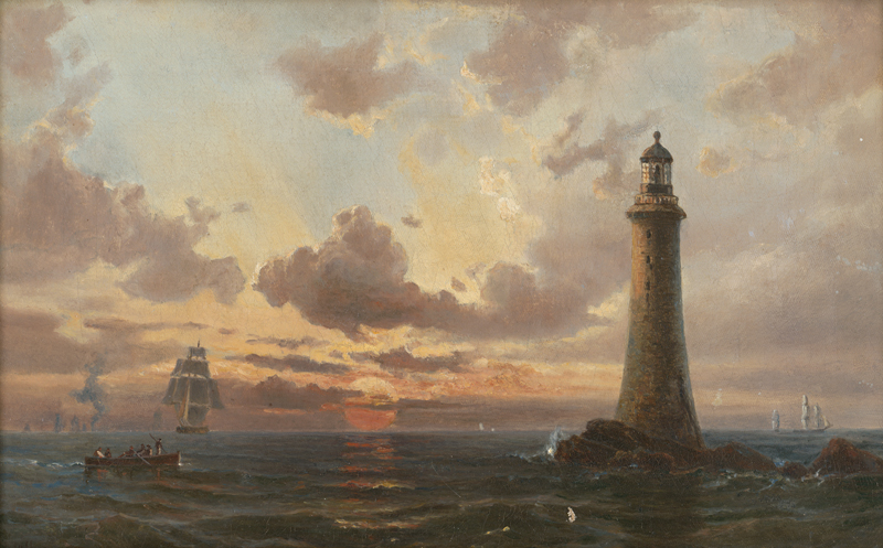 Lot 6125, Auction  127, Melbye, Vilhelm, Der Leuchtturm von Eddystone vor der Küste von Devon und Cornwall bei Sonnenuntergang