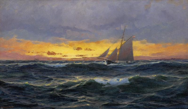 Lot 6126, Auction  127, Jensen, Max, Schoner in bewegter See bei Sonnenuntergang