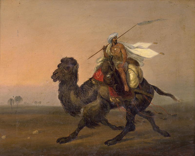 Lot 6348, Auction  127, Englisch, 1. Hälfte 19. Jh. . Ein Reiter auf seinem Kamel in der weiten Steppe
