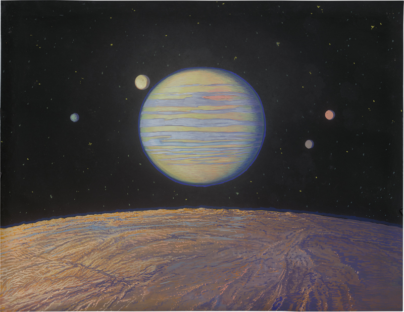 Lot 6479, Auction  127, Kranz, Wilhelm, Idealansicht des Jupiter mit seinen vier Galileischen Monden von der Oberfläche des Mondes Amalthea aus gesehen