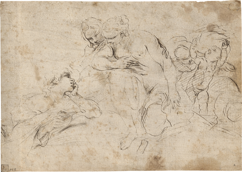 Lot 6503, Auction  127, Cignani, Carlo - zugeschrieben, Jüngling mit Brief, von zwei Göttinnen beobachtet und Putti im Hintergrund spielend