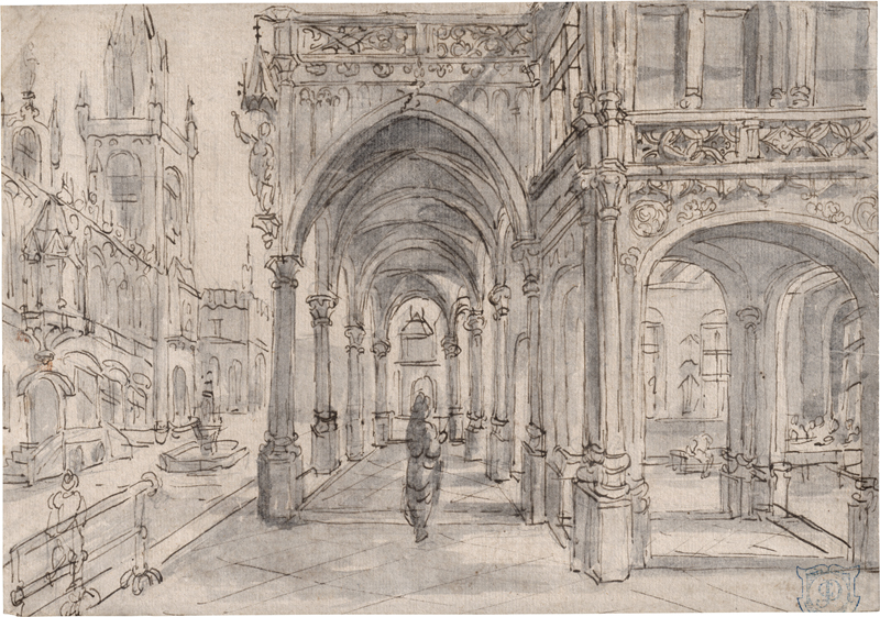 Lot 6532, Auction  127, Vredeman de Vries, Hans - zugeschrieben, Blick in den Säulengang eines Renaissancepalastes, links ein repräsentatives Gebäude mit Turm