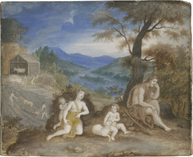 Lot 6542, Auction  127, Französisch, 1. Hälfte 17. Jh. Adam und Eva mit Kain und Abel in der Landschaft