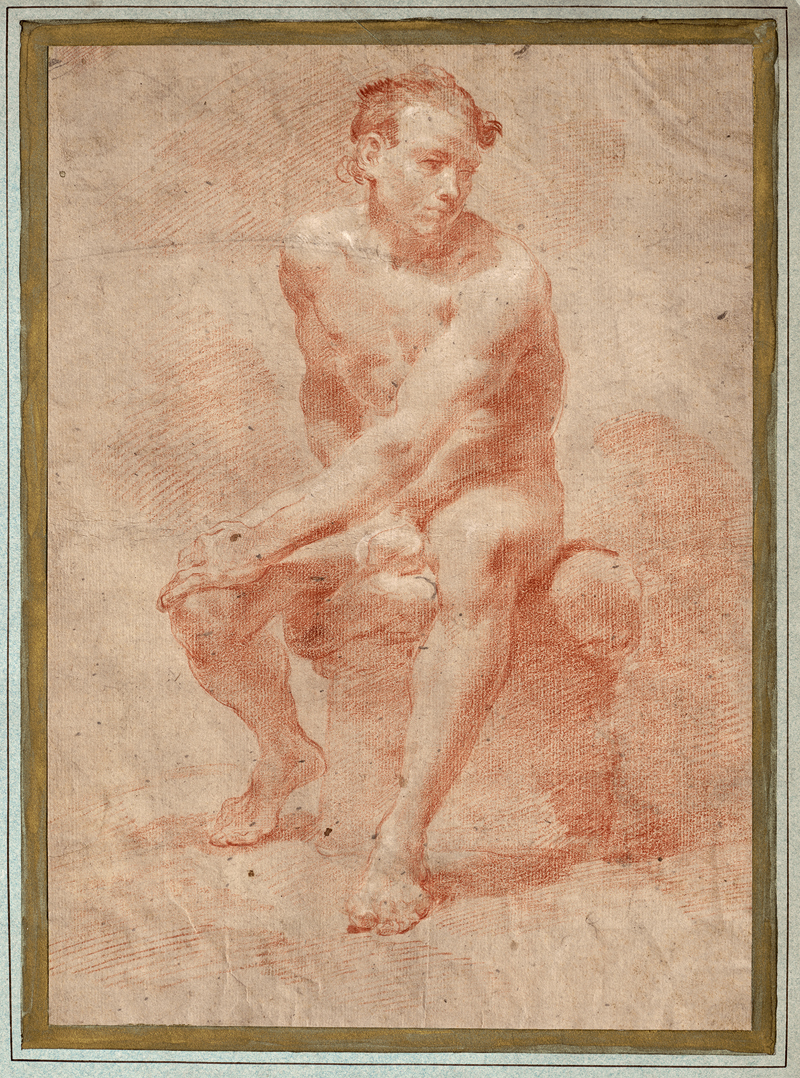 Lot 6552, Auction  127, Italienisch, 18. Jh. Sitzender männlicher Akt, die Hand auf das Knie gestützt