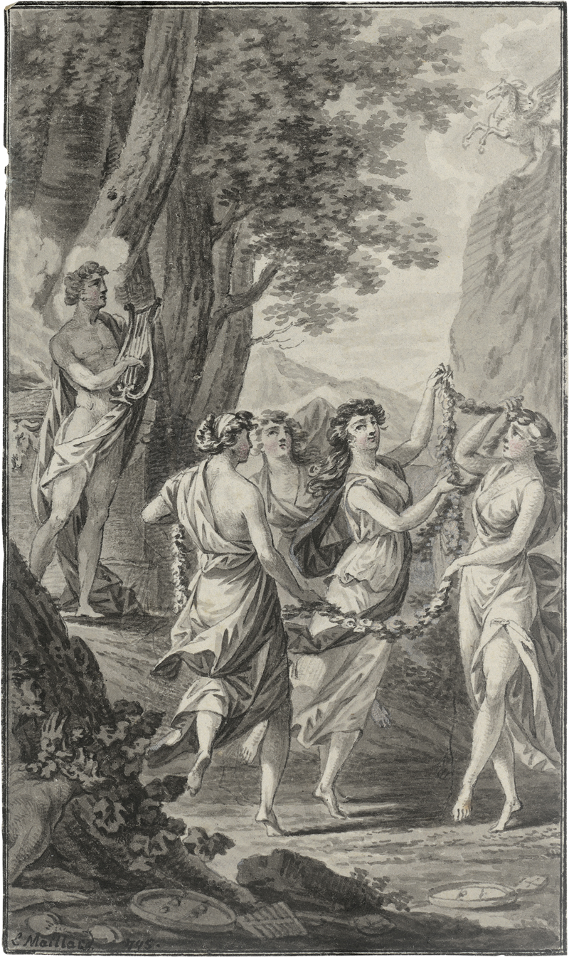 Lot 6565, Auction  127, Maillard, L., Landschaft mit tanzenden Musen, Zeus und Pegasos