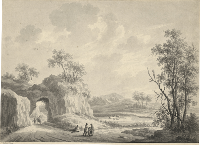 Lot 6592, Auction  127, Wicart, Nicolaas, Weite Flusslandschaft mit Wanderern