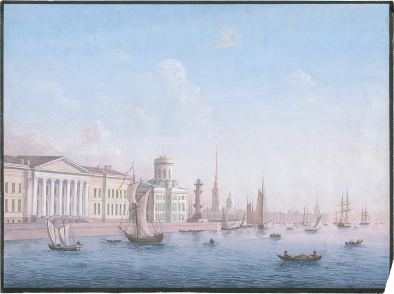 Lot 6643, Auction  127, Russisch, Anfang 19. Jh. St. Peterburg: Blick über die Newa auf auf die Akademie