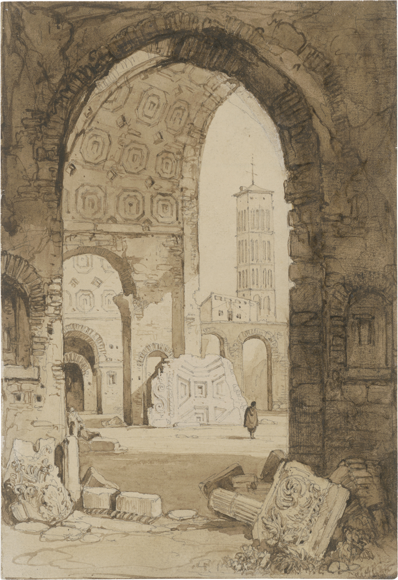 Lot 6646, Auction  127, Deutsch, 19. Jh. Blick aus der Maxentiusbasilika auf Santa Francesca Romana in Rom