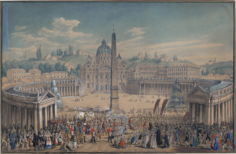 Lot 6650, Auction  127, Italienisch, Mitte 19. Jh. Papstprozession auf dem Petersplatz