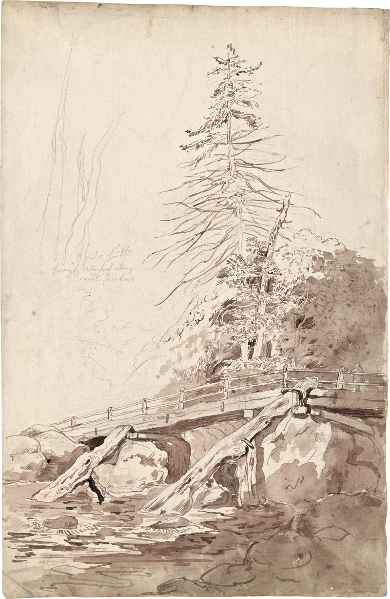 Lot 6667, Auction  127, Wagner, Carl, Fichte an einer Holzbrücke
