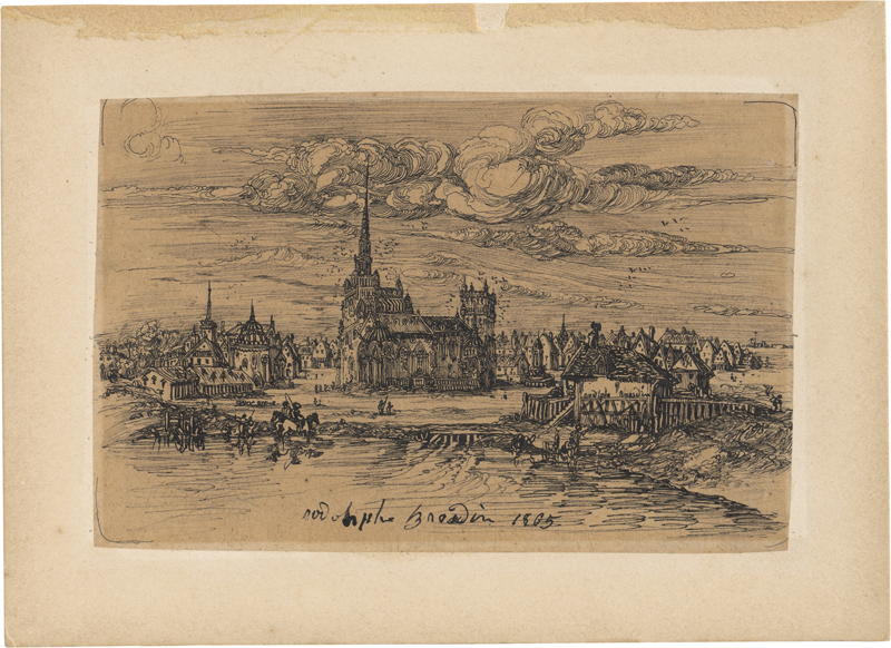Lot 6674, Auction  127, Bresdin, Rodolphe, Phantastische mittelalterliche Stadt mit Kathedrale