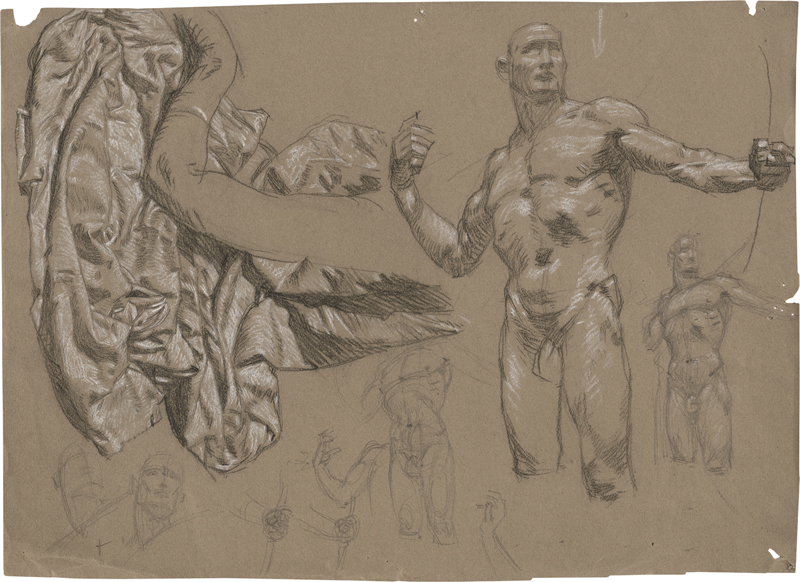 Lot 6717, Auction  127, Rothaug, Alexander, Draperiestudie und männlicher Akt mit Bogen