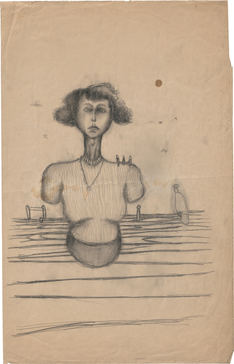 Lot 6923, Auction  127, Rainer, Arnulf, Surrealistische weibliche Halbfigur vor minimalistischer Landschaft