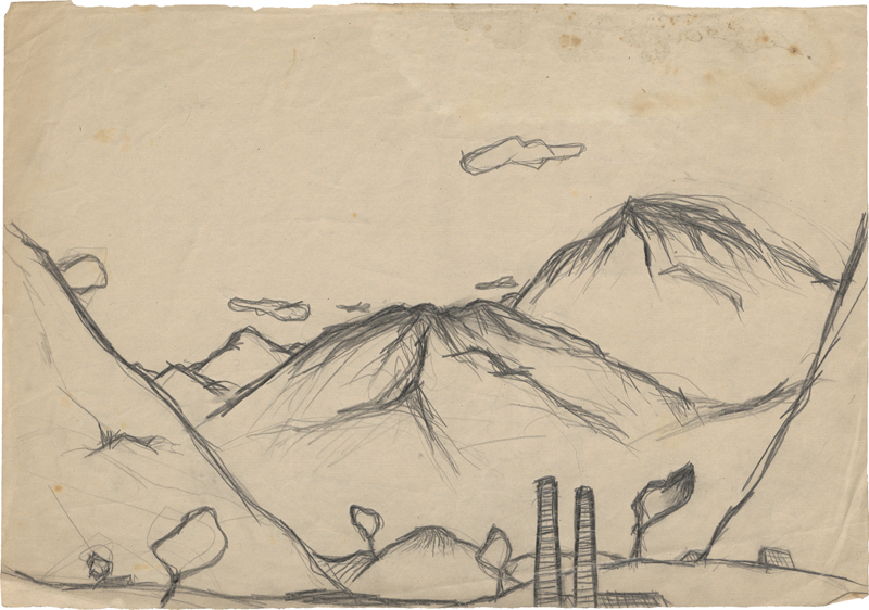 Lot 6941, Auction  127, Rainer, Arnulf, Landschaft mit Schornsteinen / Wolken über Anhöhe