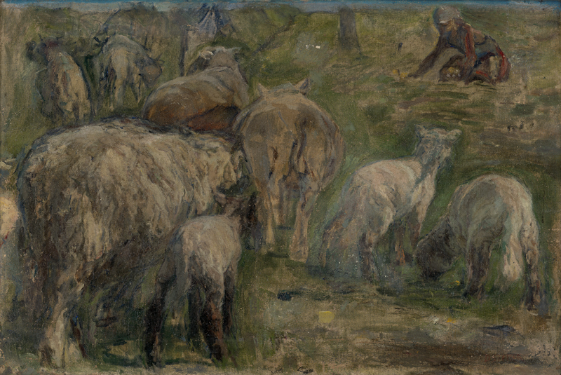 Lot 7022, Auction  127, Koch-Stetter, Dora, Norddeutsche Landschaft mit Schafen und Feldarbeiterin