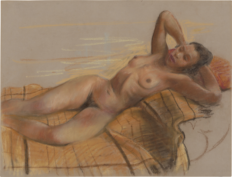 Lot 7136, Auction  127, Jaeckel, Willy, Liegender Akt einer jungen Frau auf rotbraun karierter Decke