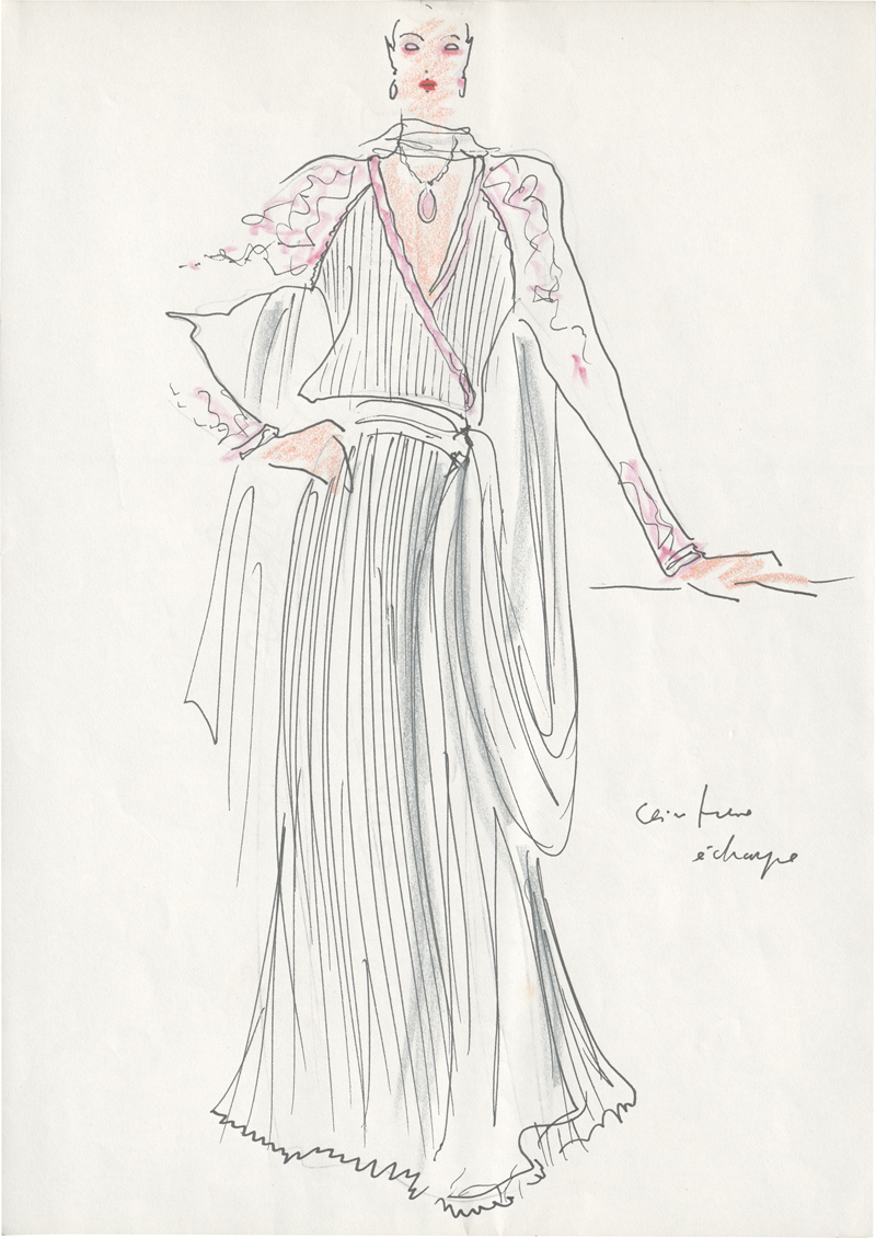 Lot 7213, Auction  127, Lagerfeld, Karl, Entwurf langes Kleid (ceinture écharpe)