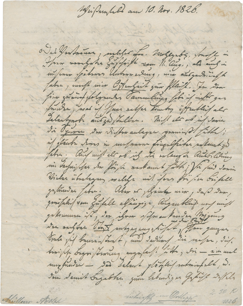 Lot 2390, Auction  128, Müllner, Adolph, Brief an Ernst Ortlepp über die Eignung zum Dichter. 1826