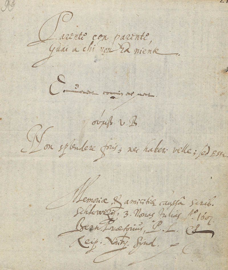 Lot 2402, Auction  128, Praetorius, Bernhard, Albumblatt 1607