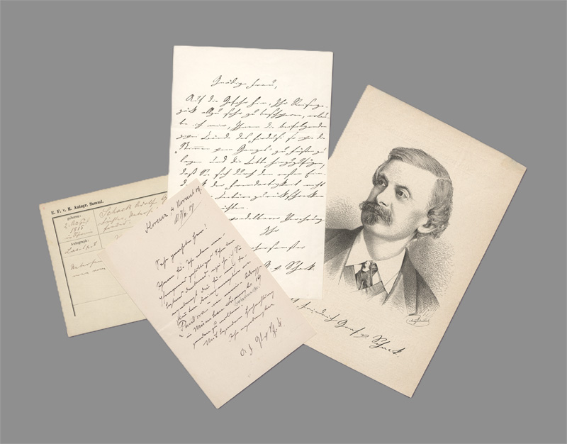 Lot 2409, Auction  128, Schack, Adolf Friedrich Graf von, 2 Briefe mit Beilagen. 1862 und 1889