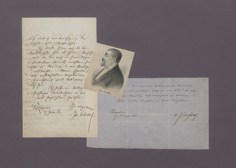 Lot 2410, Auction  128, Scheffel, Joseph Victor von, 2 Briefe an verschiedene Personen + Beilagen. 1861-1863