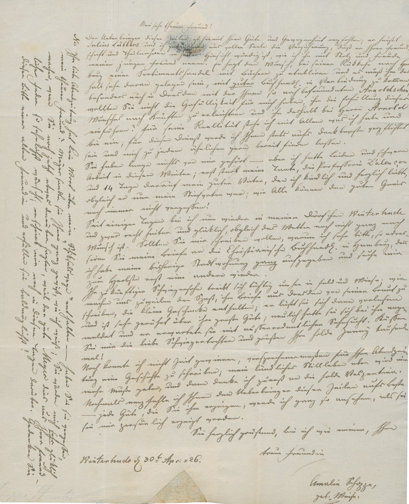Lot 2418, Auction  128, Schoppe, Amalie, Brief an Theodor Hell (Winkler) in Dresden. 1826