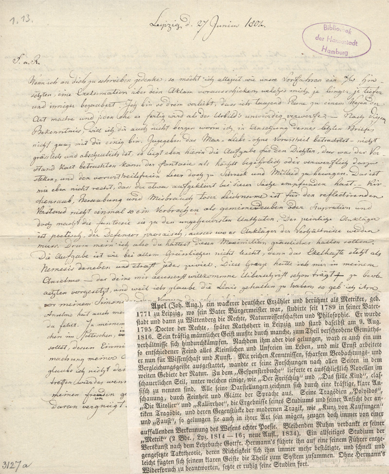 Lot 2419, Auction  128, Schriftsteller und Journalisten des 18. und 19. Jahrhunderts, 95 Autographen. 1808-1921