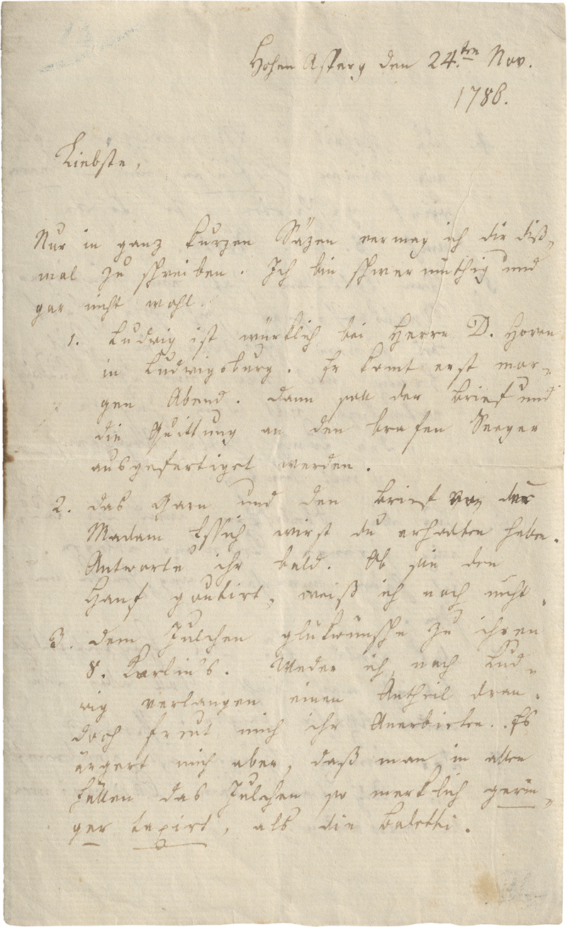 Lot 2423, Auction  128, Schubart, Christian Friedrich Daniel, Brief als Gefangener auf dem Hohenasperg an seine Frau. 1786