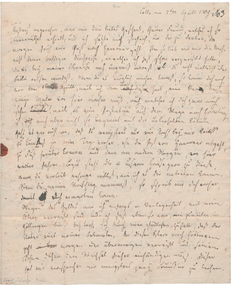 Lot 2426, Auction  128, Schulze, Ernst, Brief an einen Philosophie-Studenten. Celle 1809