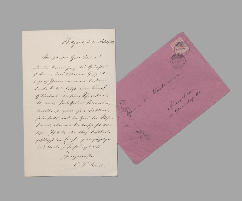 Lot 2428, Auction  128, Schwab, Christoph Theodor, Brief an Dr. Wüstemann in München. 1880