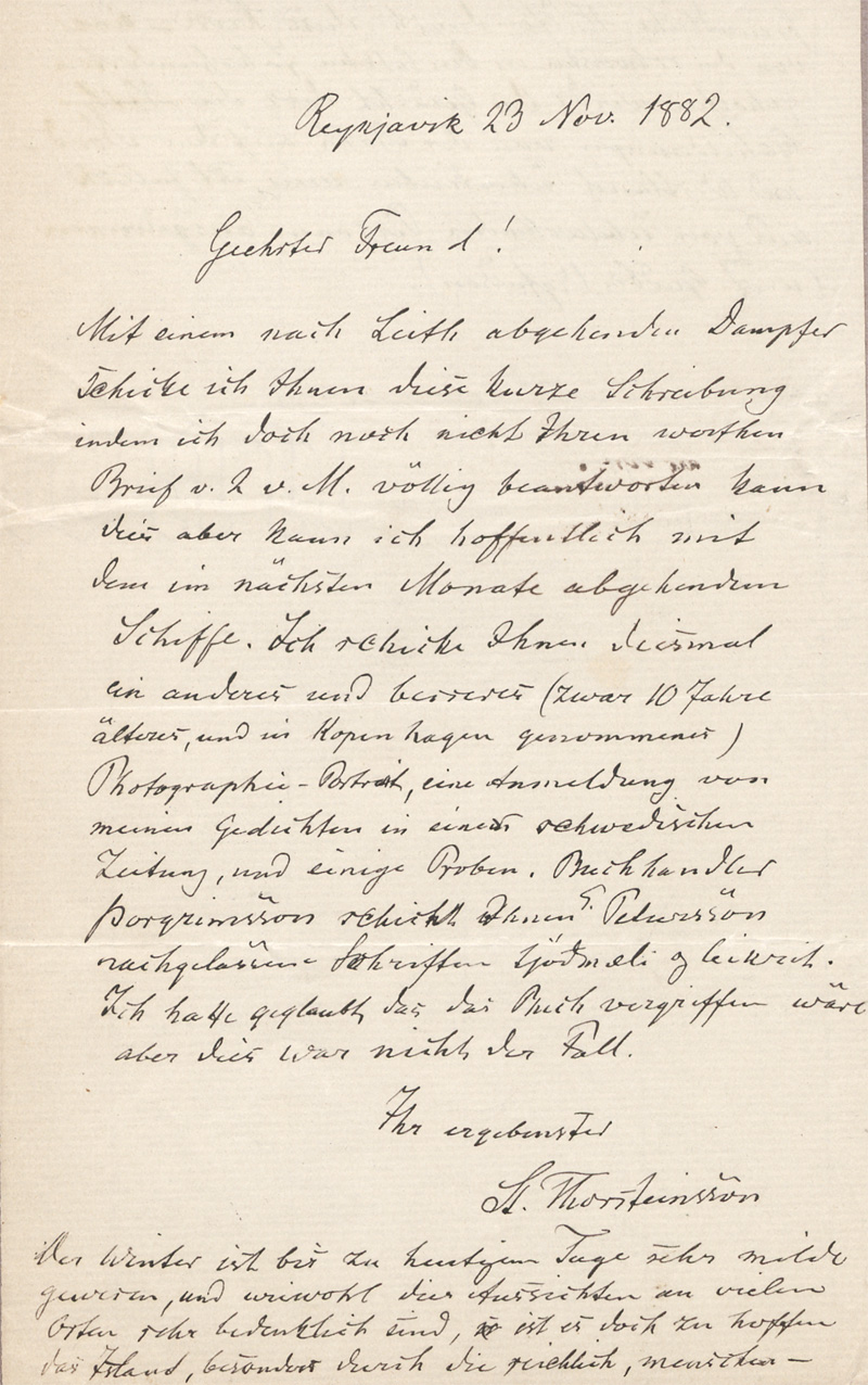 Lot 2433, Auction  128, Thorsteinsson, Steingrimur, Deutscher Brief aus Reykjavik an einen Freund. 1882