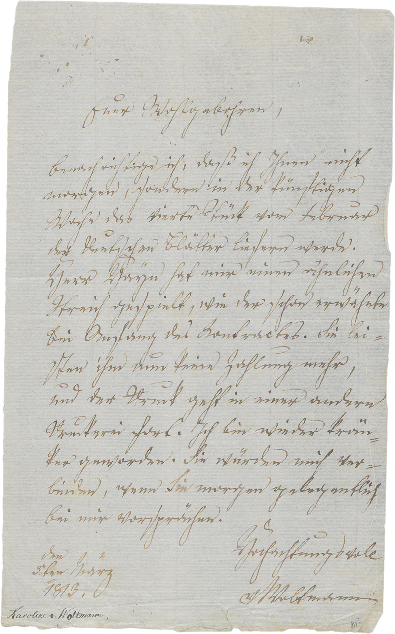 Lot 2435, Auction  128, Woltmann, Karoline von, Brief über Lieferung der "Deutschen Blätter". 1813