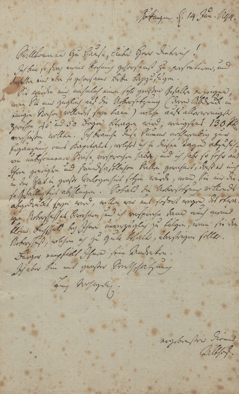 Lot 2436, Auction  128, Althof, Ludwig Christoph, Brief an den Verleger Dieterich in Göttingen. 1794