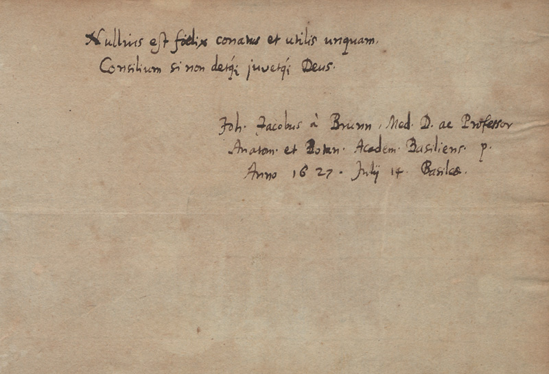 Lot 2441, Auction  128, Brunn, Johann Jakob von, Albumblatt Basel 1627