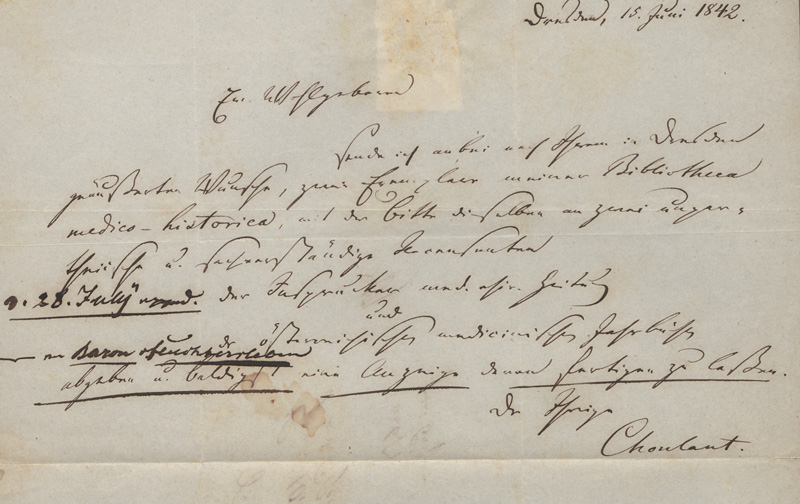 Lot 2442, Auction  128, Choulant, Ludwig, Brief an die Wiener Geroldsche Buchhandlung über seine Bibliographie. 1842