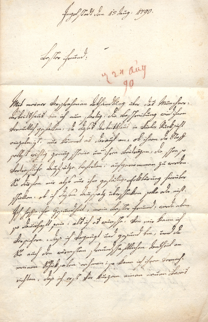 Lot 2454, Auction  128, Moshamm, Franz Xaver Ritter von, Brief an den Kameralisten Johann Beckmann in Göttingen. 1790
