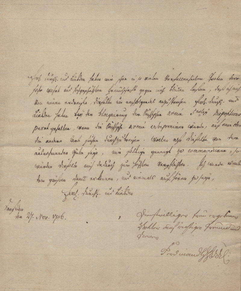 Lot 2471, Auction  128, Ferdinand, Herzog zu Braunschweig-Lüneburg, Brief im Siebenjährigen Krieg an einen Befehlshaber. Dresden 1756