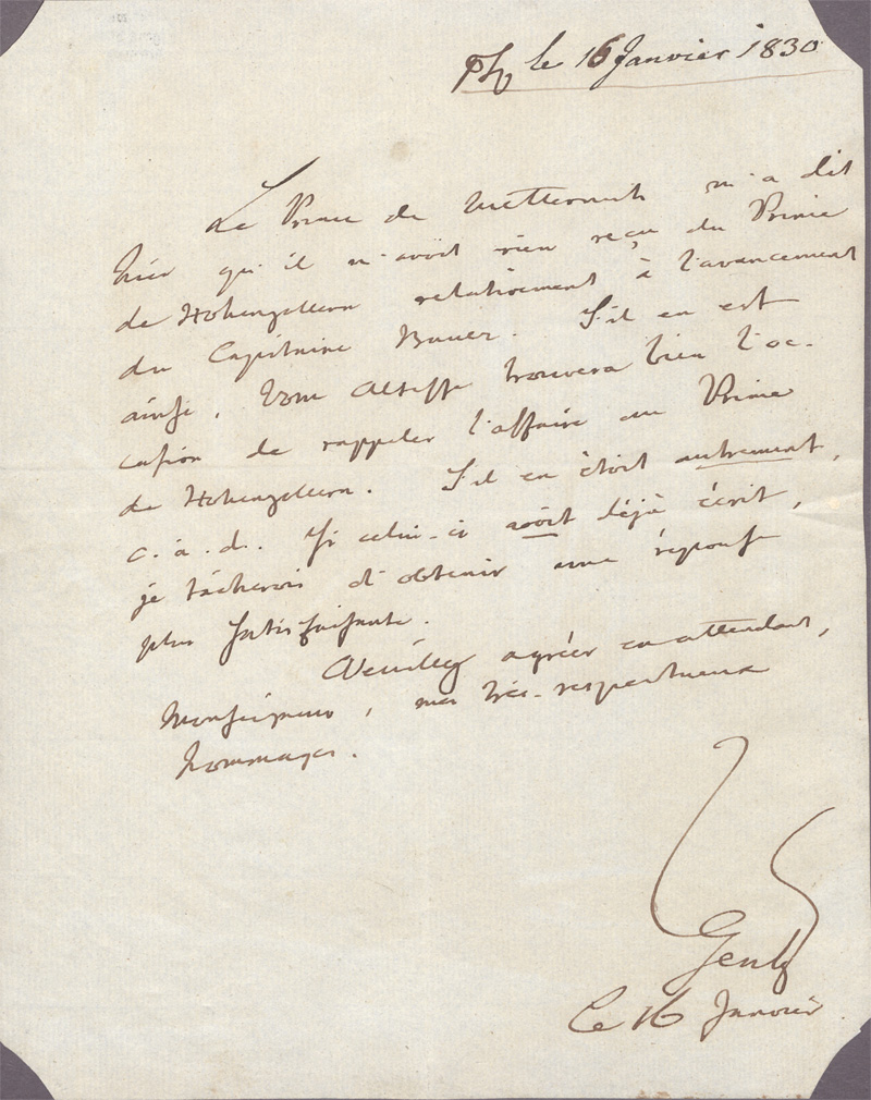 Lot 2473, Auction  128, Gentz, Friedrich von, Brief an einen Herrn. 1830