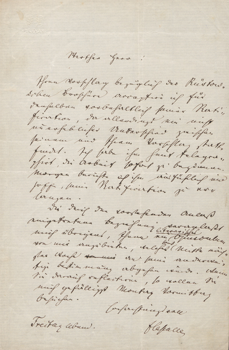 Lot 2478, Auction  128, Lassalle, Ferdinand, Brief an einen Herrn über neue politische Broschüren. Wohl um 1855.