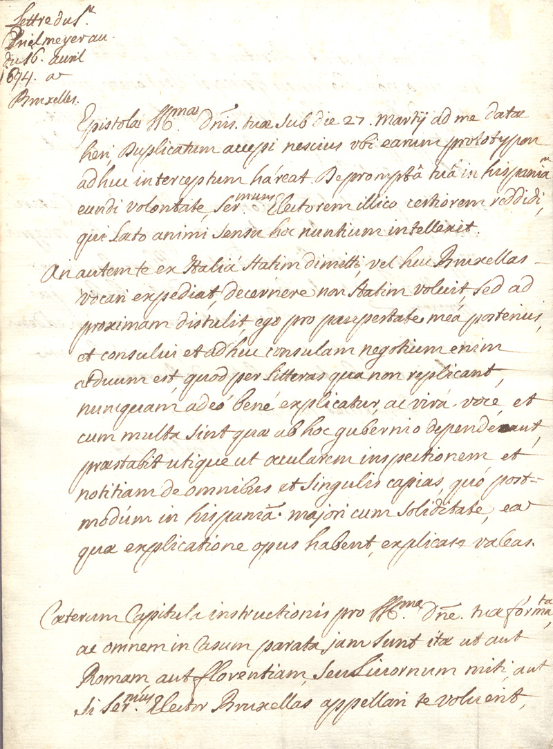 Lot 2484, Auction  128, Prielmeyer von Priel, Corbinian Reichsfreiherr, Brief aus der Statthalterschaft in  Brüssel. 1694