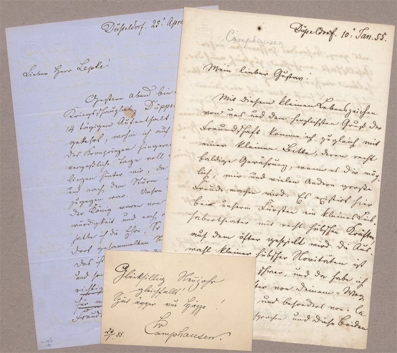 Lot 2498, Auction  128, Camphausen, Wilhelm, 2 Briefe und 1 Visitenkarte, an Gustav zu Putlitz und Rud. Lepke. 1855-1864